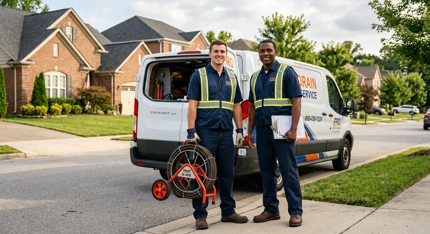 Sewer and drain service team with equipment ready for work in Kokomo