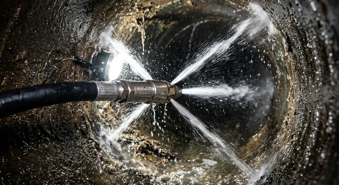 High-pressure hydro jetting nozzle cleaning sewer pipe for Trenchless Sewer Repair in Kokomo